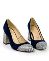 Pantofi eleganti din piele naturala intoarsa cu toc bleumarin si imprimeu auriu WIZ22V 5