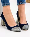 Pantofi eleganti din piele naturala intoarsa cu toc bleumarin si imprimeu auriu WIZ22V 4