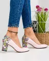 Pantofi eleganti din piele naturala roz cu toc si model geometric multicolor WIZ23 2