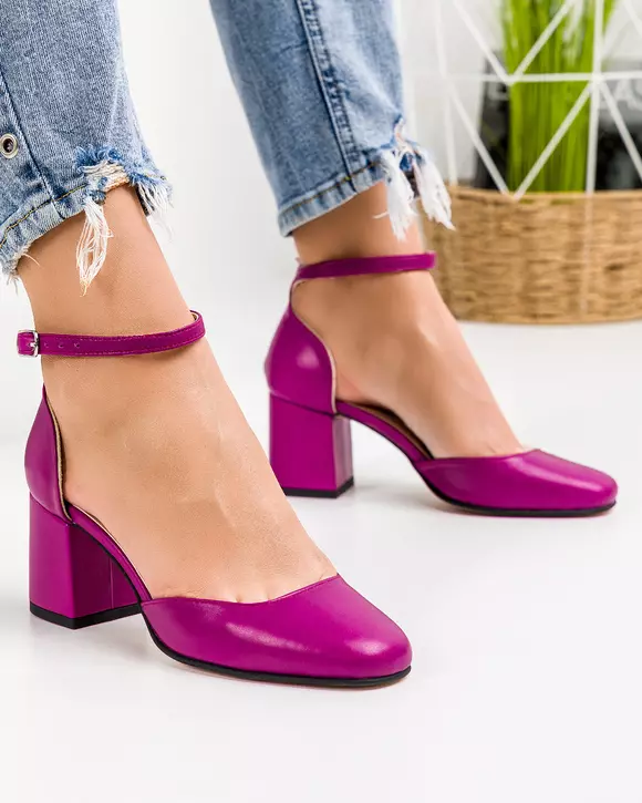 Pantofi Eleganti - Pantofi eleganti piele naturala cu toc fucsia WIZ32