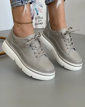 Pantofi Casual - Pantofi Gri Casual Piele Naturala AW349