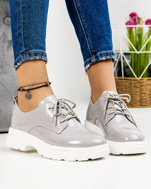 Pantofi Gri Casual Piele Naturala Lacuita AW384