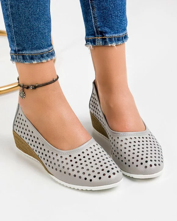 Pantofi Gri Dama Piele Naturala Gri XH-3001
