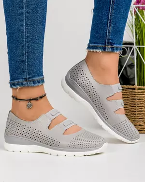 Pantofi Gri Piele Naturala Casual Cu Bareta Elastica XH-2067