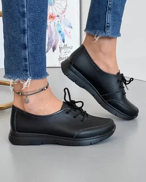 Pantofi Negri Casual Perforati Cu Siret Din Piele Naturala XH-3401