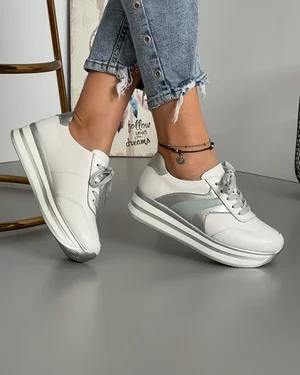 Pantofi Piele Naturala Adria Alb + Albastru