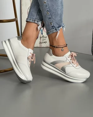 Pantofi Piele Naturala Adria Alb + Roz