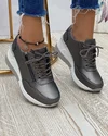 Pantofi Piele Naturala Agnes - Argintiu Inchis