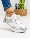 Pantofi Piele Naturala Albi cu Argintiu Rosalia 3