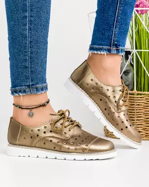 Pantofi Piele Naturala Casual Bronz Perforati XD-3073