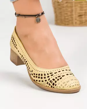 Pantofi Piele Naturala De Dama Perforati Galbeni AK4000