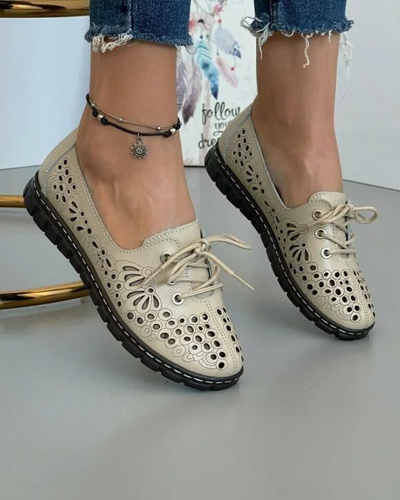 Pantofi Piele Naturala Gena Bej