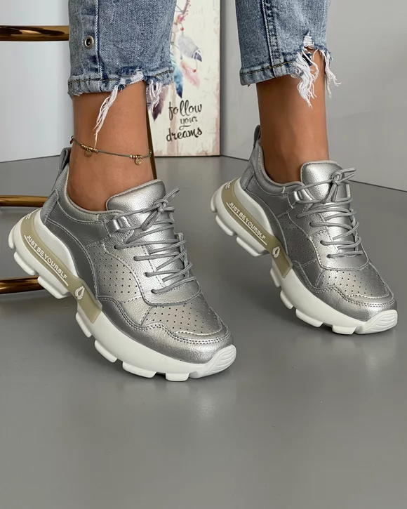 Pantofi Piele Naturala Kimi - Argintii