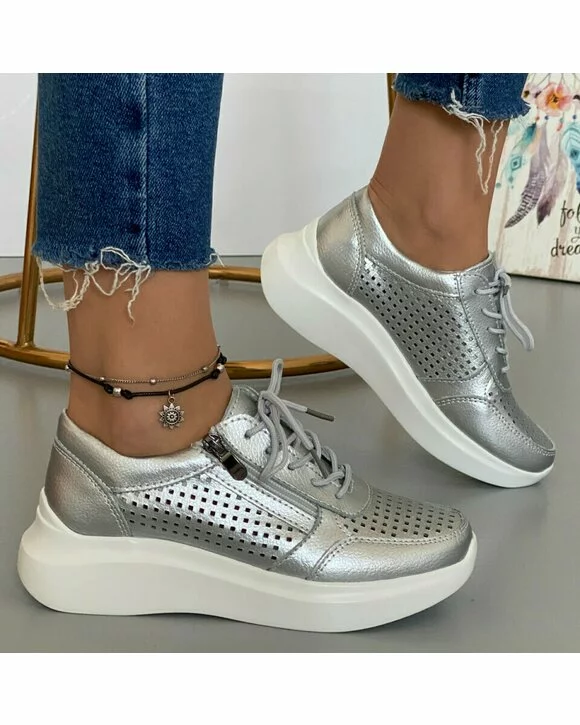Pantofi Piele Naturala Maysa - Argintii