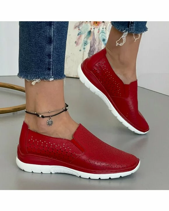 Pantofi Piele Naturala Paris - Rosii