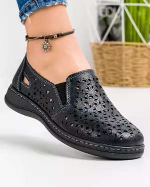 Pantofi Piele Naturala Perforati Casual Negri JY8730