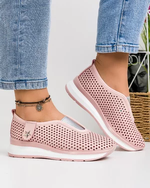 Pantofi Piele Naturala Roz Casual Cu Accesoriu XH-2074