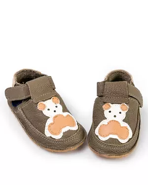 Pantofi primii pasi maro cu forma ursulet PCC12