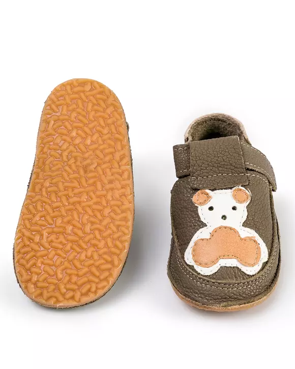 Pantofi primii pasi maro cu forma ursulet PCC12