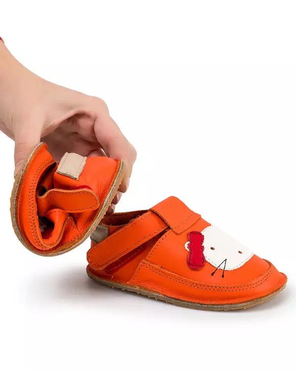 Pantofi primii pasi portocalii cu forma pisicuta PCC11