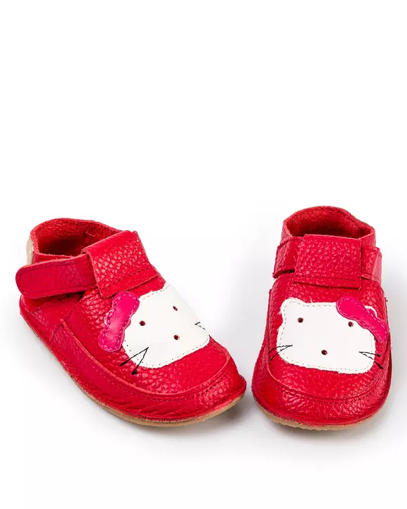 Pantofi primii pasi rosii cu forma pisicuta PCC11