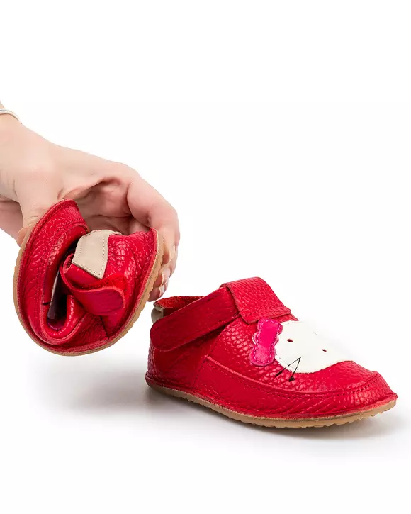 Pantofi primii pasi rosii cu forma pisicuta PCC11