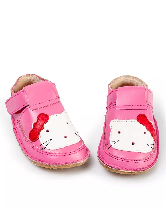Pantofi primii pasi roz deschis cu forma pisicuta PCC11