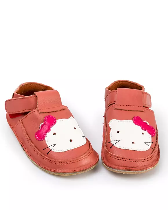 Pantofi primii pasi roz inchis cu forma pisicuta PCC11