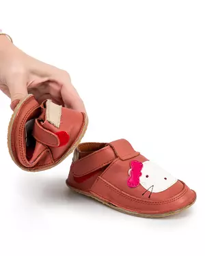 Pantofi primii pasi roz inchis cu forma pisicuta PCC11