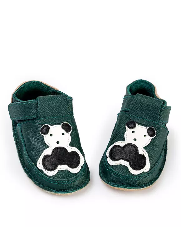 Pantofi primii pasi verde inchis cu forma ursulet PCC12