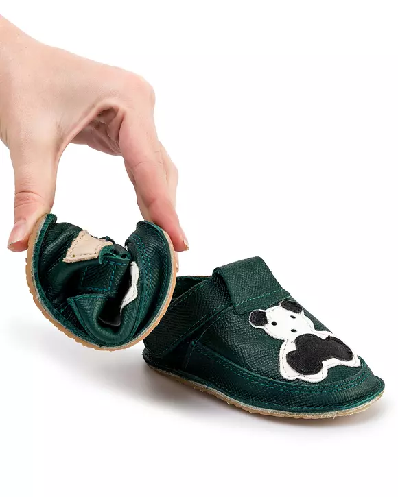 Pantofi primii pasi verde inchis cu forma ursulet PCC12
