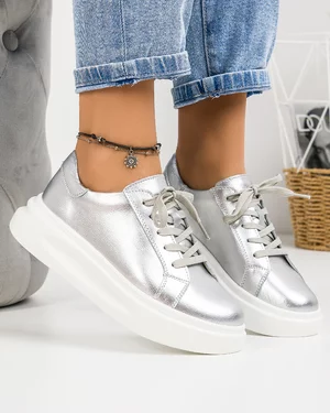 Pantofi Sport Piele Naturala Argintii Tudora