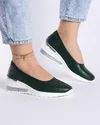 Pantofi Verde Inchis Cu Detaliu Argintiu Piele Naturala Casual AW175 2
