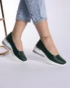 Pantofi Verde Inchis Cu Detaliu Argintiu Piele Naturala Casual AW175 3