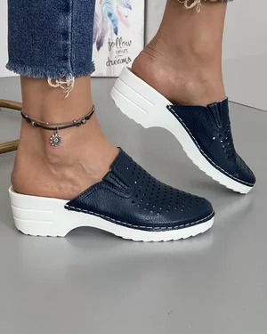 Papuci Bleumarin Perforati Piele Naturala RS-25