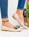 Balerini dama din piele naturala bej cu talpa joasa si fundita aplicata cu imprimeu floral WIZ24 3