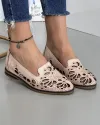 Balerini Piele Naturala Cu Model Floral Perforat Roz Pudra AK2025 3