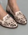 Balerini Piele Naturala Cu Model Floral Perforat Roz Pudra AK2025 4