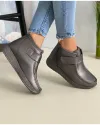 Ghete Imblanite Piele Naturala Flore Argintiu Inchis 1