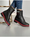 Ghete Piele Naturala Negre Cu Rosu Imblanite AK0903 2
