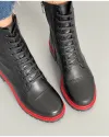 Ghete Piele Naturala Negre Cu Rosu Imblanite AK0903 4