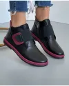 Ghete Piele Naturala Negru Cu Bordo Imblanite AK77 1