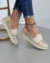 Pantofi Bej Casual De Dama Cu Elastic Perforatii Si Motive Florale Piele Naturala AKA02 4