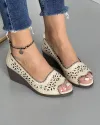 Pantofi Casual Bej Perforati cu Model Floral Din Piele Naturala Decupati AK082 3