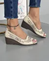 Pantofi Casual Bej Perforati cu Model Floral Din Piele Naturala Decupati AK082 6