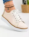Pantofi casual dama piele naturala bej cu model floral la calcai si inchidere cu siret AKD23145 2