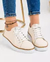 Pantofi casual dama piele naturala bej cu model floral la calcai si inchidere cu siret AKD23145 4