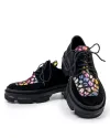 Pantofi Casual Dama Piele Naturala Intoarsa Negru cu Print Multicolor POL128 2