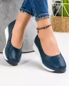 Pantofi casual dama piele naturala perforata bleumarin cu varf rotund T-3026 2