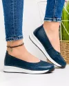 Pantofi casual dama piele naturala perforata bleumarin cu varf rotund T-3026 3
